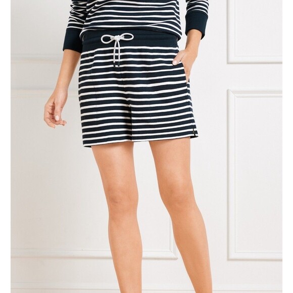 T By TALBOTS Women's Blue & White Striped Terry Cloth Coast Beach Shorts Size L - Picture 1 of 5